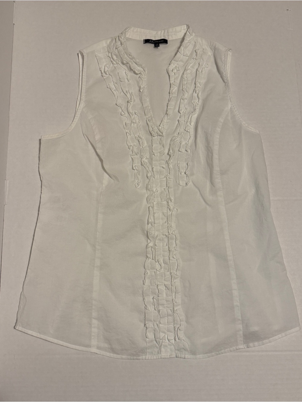 Anne Klein Sleeveless White Ruffle Front Blouse - 14